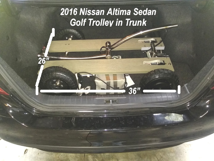 golf push cart in car trunk