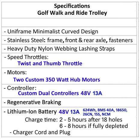 golf push cart specs